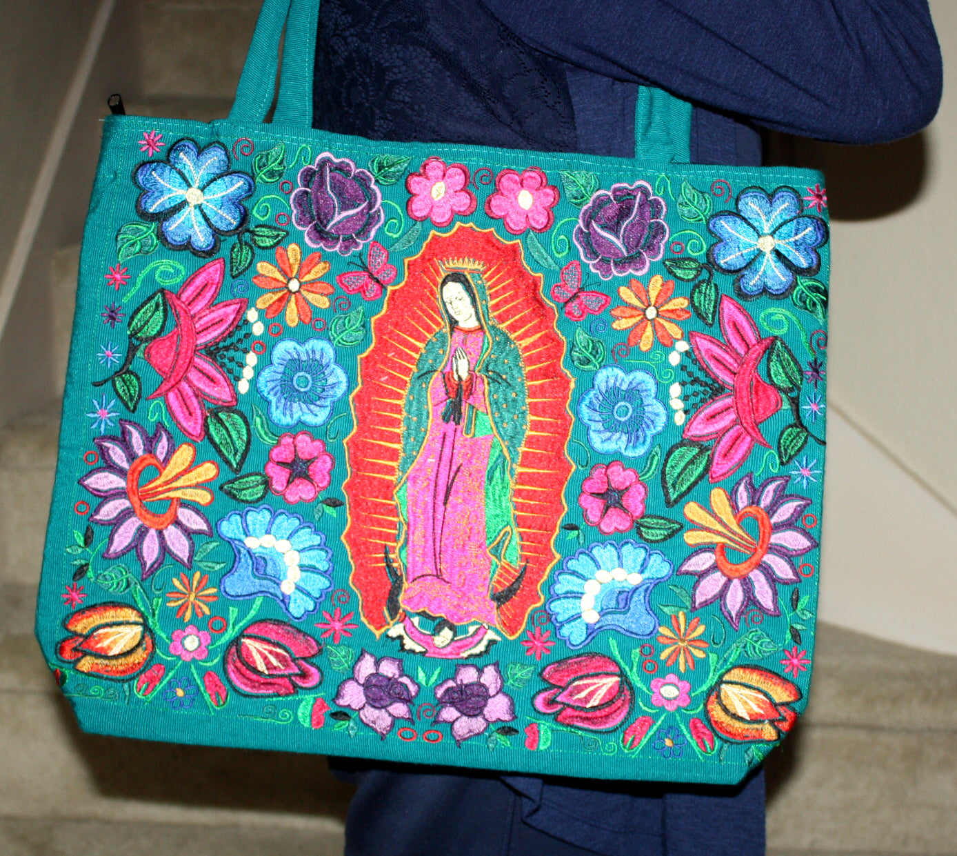 Guadalupe Virgin Embroidered Green Bag