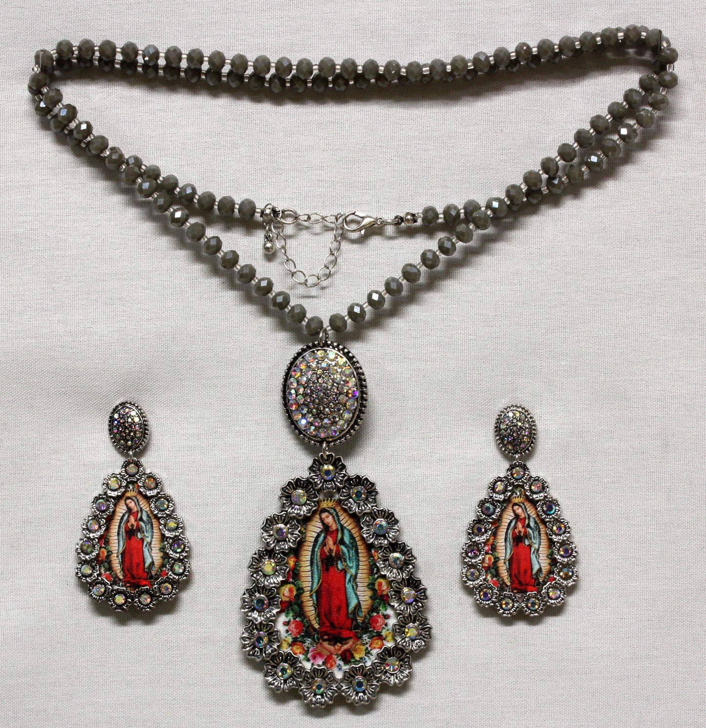 Guadalupe Virgin Set-Necklace and Earrings-Cooper