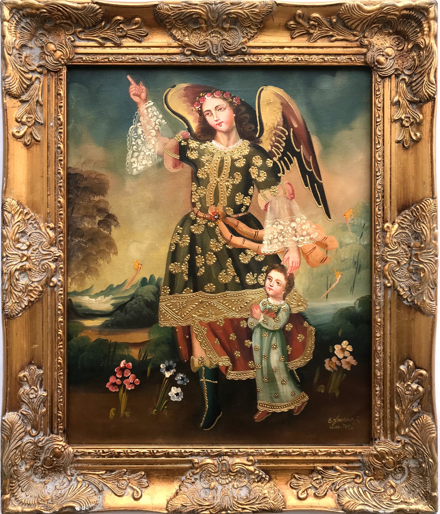 The Guardian Angel framed oil painting 16"x20"