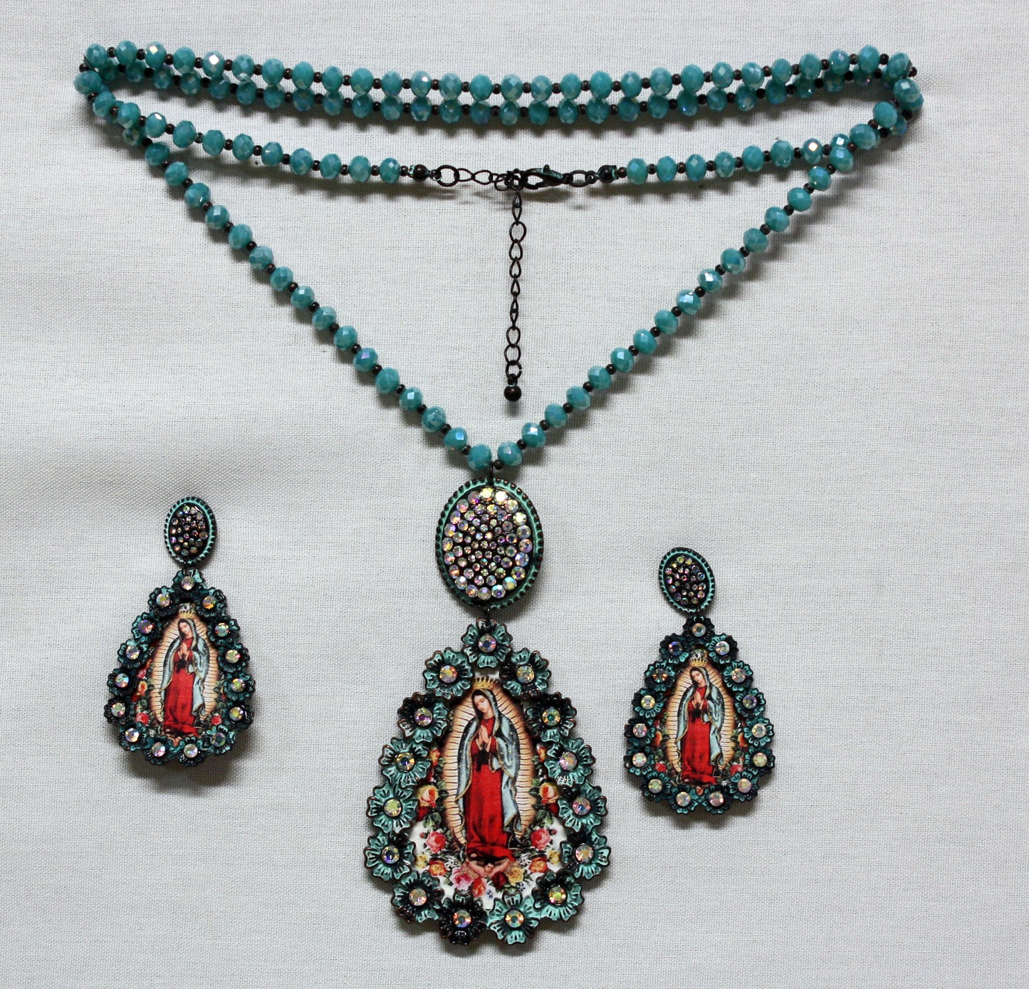 Guadalupe Virgin Set-Necklace and Earrings-Cooper